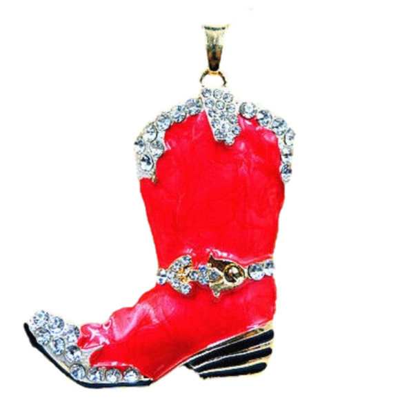 BETSEY JOHNSON RED ALLOY AND ENAMAL BOOT WITH RHINESTONES NECKLACE - Picture 2 of 4